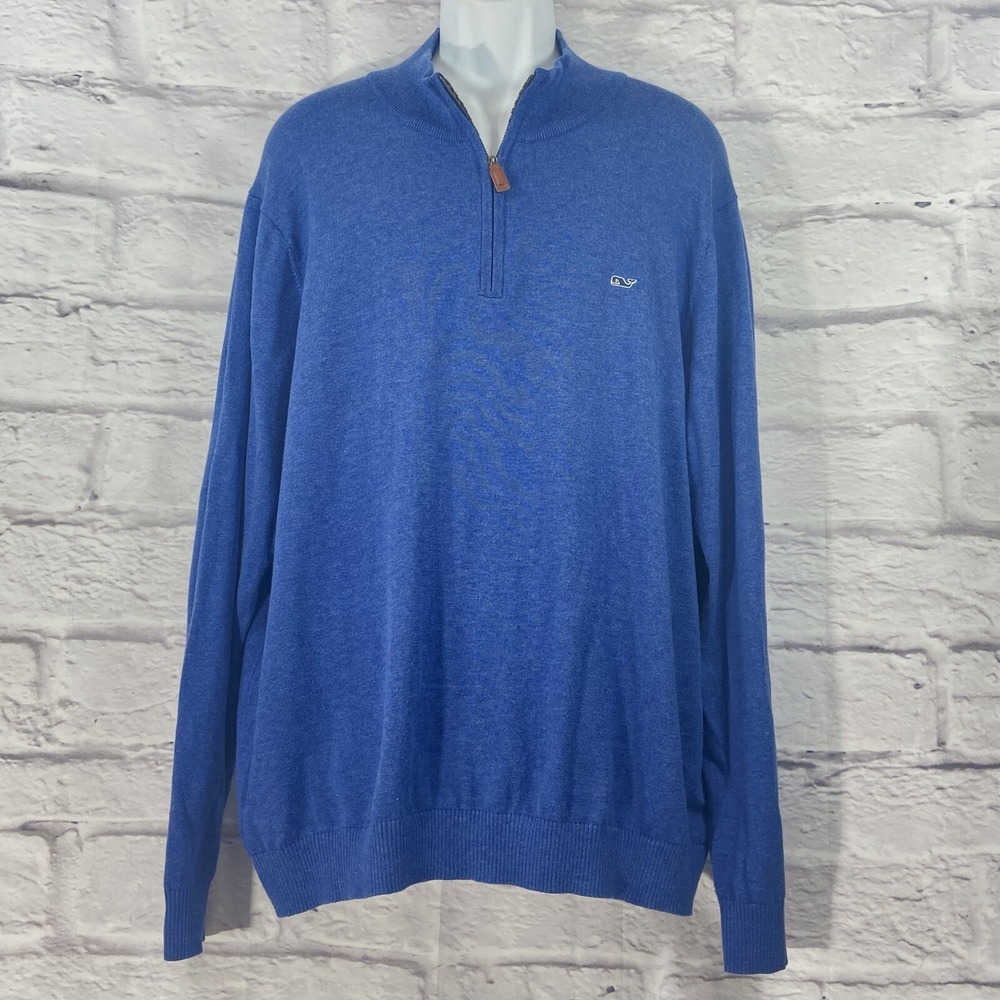 Vineyard Vines Sweater Mens XXL Blue 1/4 Zip Pullover  Long‎ Sleeves 100% Cotton